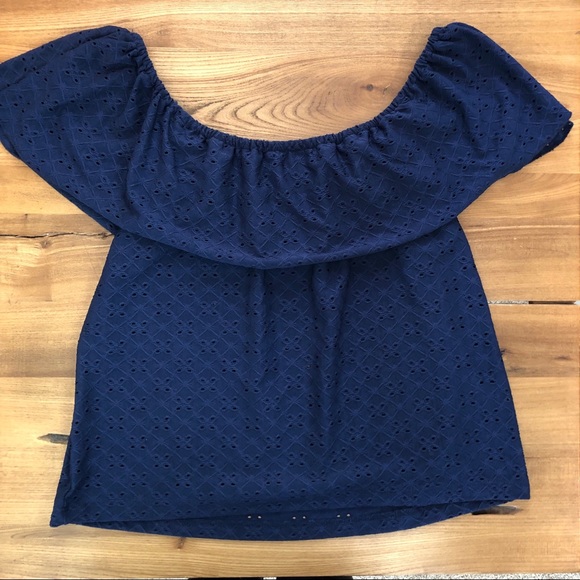 iZ Byer Loose Off the Shoulder Navy Blue Tank Top - Picture 3 of 8